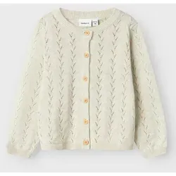 Name It Strickjacke NMFBANNI für Mädchen mit Ajour-Strick und Rippbündchen unifarben, casual, regular fit, Baumwolle, Rundhals beige 68 EU