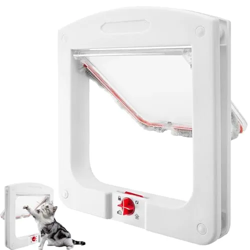 Mritrit Katzentür, Katzenklappe mit 4 Wege Schloss 22×20×3cm Einfache Installation Sicherheits Haustier Tür, Haustierklappe für Innentür, Außentür, Fenster, Wand (Weiß)