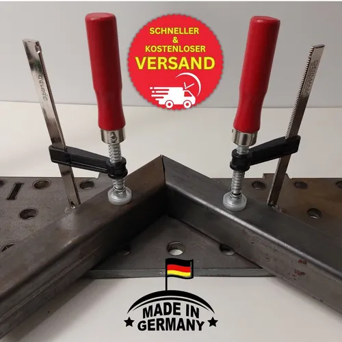 Schraubzwingen für Schweißtisch/Lochtisch - 16er System - Robuste Schweißtisch-Schraubzwinge mit 100 mm Spannweite, ideal für präzises Arbeiten und optimale Fixierung auf 16 mm Tischsystemen.