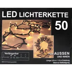 LED Außenlichterkette 50 Lichter 3,9m - Faszinierende LED Außenlichterkette für stimmungsvolle Beleuchtung. Mit einer Länge von 3,9 m und zusätzlicher Zuleitung von 1,5 m ist sie ideal für die kreative Gestaltung von Innen- und Außenbereichen.