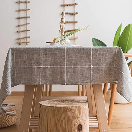 Plenmor Leinen Tischdeckes Baumwolle Grau 220x135cm, Leinenoptik Tischdecke Abwaschbar Table Cloth Boho Tischdecke Rechteckig für Küchentisch,Outdoor,Weihnachten