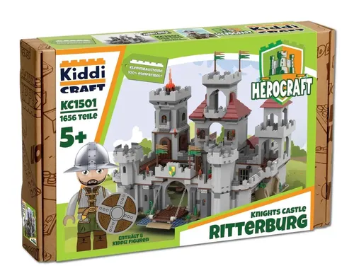 Kiddicraft KC1501 Ritterburg Klemmbaustein Set - Konstruktionsspielzeug für kreative Köpfe, 1656 Teile für spannende Ritter-Abenteuer, kompatibel mit LEGO und MEGA.
