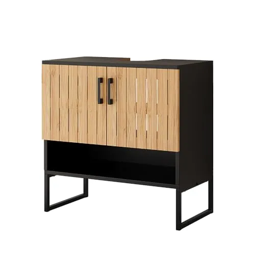 Vicco Waschbeckenunterschrank Vayra, Bambus/Schwarz, 60 cm von Vicco