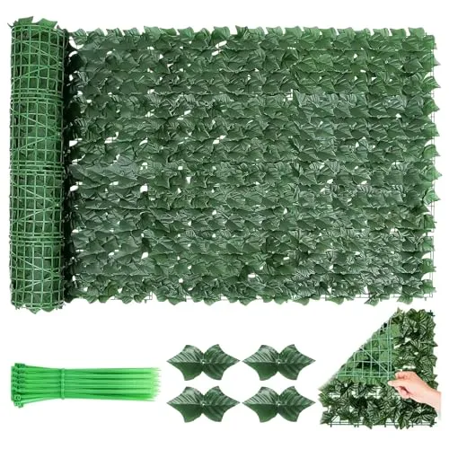 Balkon Sichtschutz 300x100cm Sichtschutzzaun, Efeu Sichtschutz Outdoor, Uv-Beständig Balkonsichtschutz Garten, Künstlicher Heckenzaun Künstliche Efeu Blatt Dekoration Mit Kabelbindern