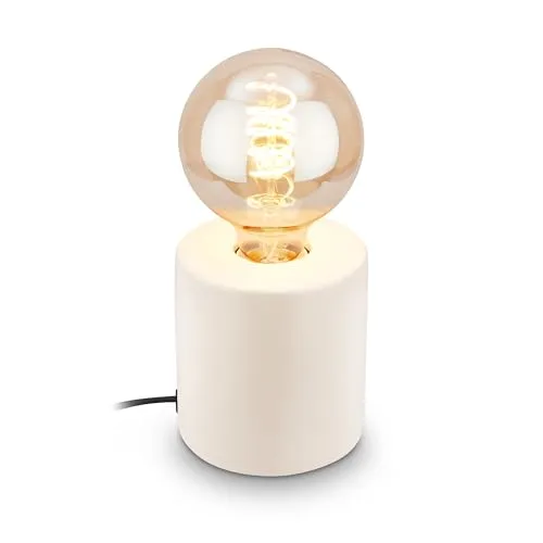 BRILONER - Tischlampe mit Kabelschalter, Keramikfuß, E27, max. 10W, Nachttischlampe, Lampe, Schreibtischlampe, Tischleuchte, Bürolampe, Leselampe Bett, Leselicht, 10x10,3 cm, Altweiß