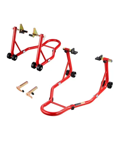 VEVOR Motorrad-Ständer Set - vorne und hinten, 385kg Tragkraft - Fahrradträger mit robustem Design, ideal für sicheres Arbeiten an Motorrädern. Hohe Tragkraft von 385kg, passend für verschiedene Gabeltypen.