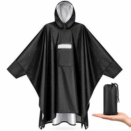 Regenponcho Fahrrad Herren Damen Wasserdicht Kapuze Reflexstreifen Camping