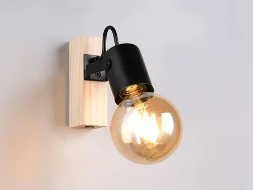 LED Wandstrahler innen schwenkbar aus Holz & Metall Flurlampe Schwarz, Höhe 13cm