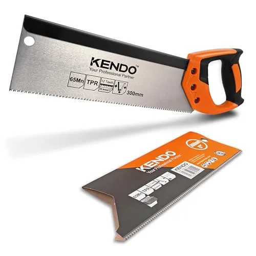 KENDO Zapfensäge 300 mm – 12 Zähne/Zoll – Rückensäge Feinsäge – FastCut – ergonomische Bi-Materialgriff – Gehärtete, dreifach geschliffene Verzahnung – Zum Sägen von Holz