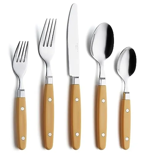 ANNOVA Retro/Rivet Buntes Edelstahl-Geschirr Küchenbesteck-Set, enthält Tischmesser, Gabeln, Löffel, Salatgabeln und Dessertlöffel (Ingwergelb, 20 Stück)