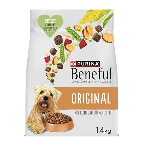 Beneful Original Hundefutter trocken mit Huhn und Süßkartoffel, 6er Pack - Hundefutter für ausgewachsene Hunde: Weiche Brocken mit wertvollen Ballaststoffen für gesunde Verdauung und glänzendes Fell. Ideal für gesunde Gelenke, 6 x 1,4kg in recycelbarer Verpackung.