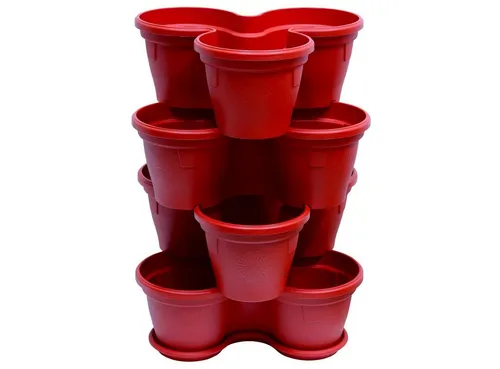 Engelland Blumenständer Säulentopf, Hochbeet, Kräuterbeet (Vorteils-Set, 4 St., 11 Liter Fassungsvermögen je Ebene), fallsicher, UV-beständig, stapelbar, platzsparend, robuster Kunststoff