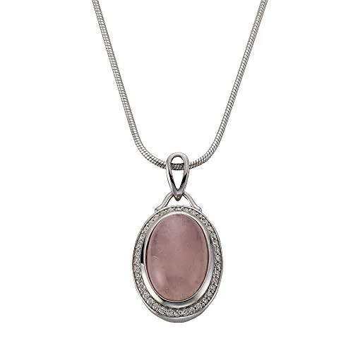 Zeeme Gemstones Damen Halskette 925/- Sterling Silber 42+5cm Glänzend Rosenquarz weiß 500244742