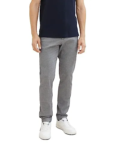 TOM TAILOR Herren Slim Fit Chino Hose mit Gürtel - White Navy Zig Zag Structure - Wanderhosen aus strukturiertem Piqué-Stoff mit hohem Stretch-Anteil für optimale Bewegungsfreiheit und Tragekomfort. Ideal für Büro und Freizeit. Nachhaltig durch Better Cotton Initiative.