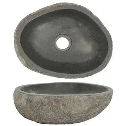 vidaXL Ovales Waschbecken aus Flussstein (29-38)x(24-31) cm - Elegantes Waschbecken aus natürlichem Flussstein, ideal für Badezimmer und Waschräume. Die glatte Oberfläche sorgt für einfache Reinigung und bringt einen Hauch von Natur in Ihr Zuhause.
