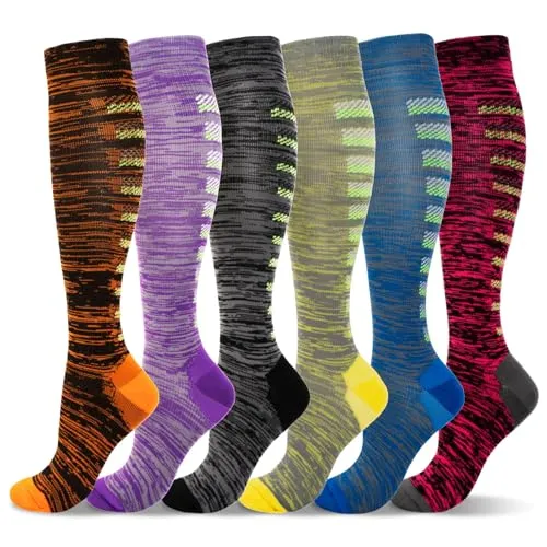 Kompressionsstrümpfe für Damen und Herren (6 Paar) - Stützstrümpfe für Sport und Reisen - Hochwertige Kompressionsstrümpfe mit 20-30 mmHg für optimalen Halt und Komfort. Ergonomisches Design und abgestufte Kompression fördern die Durchblutung und bieten Unterstützung bei sportlichen Aktivitäten.