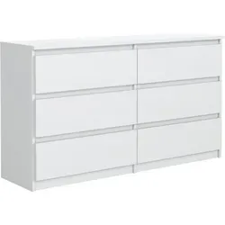 Mobelsta Kommode, Weiß, Holzwerkstoff, Teilmassiv,Strukturbuche, 6 Schubladen, 138.5x78.5x39 cm, Wohnzimmer, Kommoden & Sideboards, Kommoden