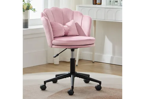 Flieks Drehstuhl mit Rollen Bürostuhl höhenverstellbar (mit schmetterlingsförmiges Lendenkissen und blütenblattförmige Rückenlehne, B55/T62/H73-63 cm), Schminktischstuhl Schreibtischstuhl Ankleidestuhl Samt