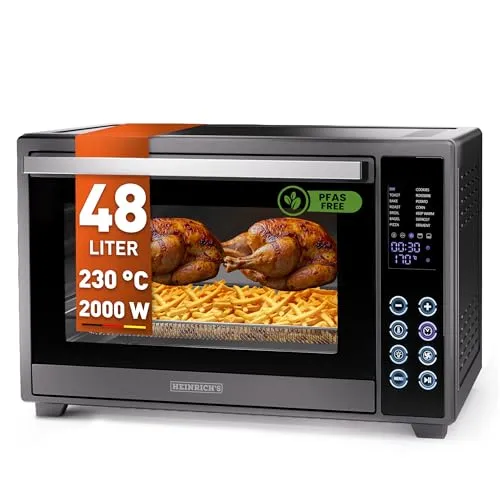 Heinrich´s Multibackofen 48L - Minibackofen mit 48L Volumen und 2000W Leistung, ideal für knusprige Snacks und große Familiengerichte. Mit Umluft, 8h Timer und intuitiver Touch-Bedienung für perfektes Kochen.