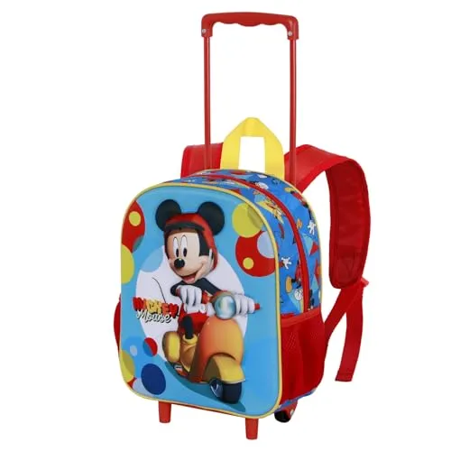 Disney Micky Maus Scooter-Rucksack mit Rädern - Schulranzen mit 3D-Design, 2 Rollen und 60 cm Teleskopgriff, ideal für kleine Abenteurer und den täglichen Schulweg.