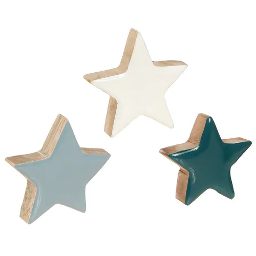 Holzsterne Tischdeko Weihnachten Weiß Blau Türkis 5cm 12 Stk, 12 Stück