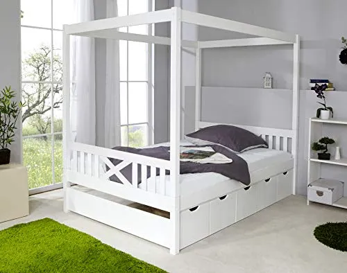 TiCAA Kinderbett Himmelbett mit Schubkasten 140x200 cm von TiCAA