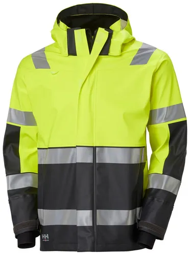 Helly Hansen Regenjacke Alna 2.0 - Gelb/Schwarz - L - Arbeits- & Schutzkleidung mit verstellbarer Kapuze, YKK-Reißverschlüssen und verlängertem Rücken für optimalen Komfort und Schutz bei Regen.