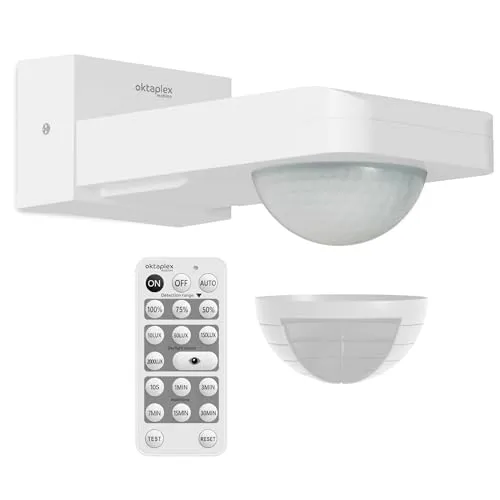 Oktaplex Tea 360° Bewegungsmelder Aussen mit Fernbedienung - IP65 Bewegungsmelder für Decke und Wand, mit 9m Reichweite und schwenkbarem Infrarot-Sensor. Fernbedienung zur einfachen Steuerung und anpassbarer Schaltzeit.