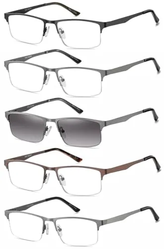 EYECEDAR 5 Stuks Lesebrille Herren Halber Rahmen Edelstahl Material Metall Federscharniere Enthalten Sonnenbrillen Lesebrillen 2.50