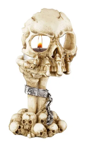 Figuren Shop GmbH Teelichthalter Teelichthalter - Skeletthand mit Totenkopf - Gothic Dekoration