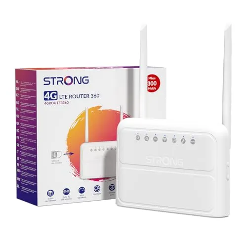 STRONG 4G LTE-Router 360 - WLAN Router mit bis zu 300 Mb/s, ideal für schnelles Internet zu Hause oder im Büro. Ausgestattet mit WPS, WPA/WPA2 und externen Antennen für optimale Signalstärke.