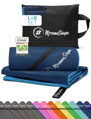 NirvanaShape Mikrofaser Handtuch, Microfaser Handtücher leicht, kompakt als Badetuch, Reisehandtuch, Strandtuch, Sporthandtuch, 2er Set L+S 140 x 70 + 60 x 40 cm