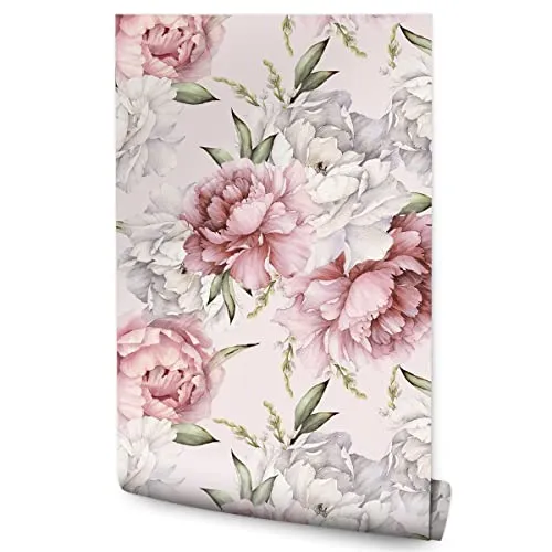 Muralo 10m Vlies Tapete Rolle PFINGSTROSEN Blumen Blätter Pflanzen Natur 1000 cm x 53 cm Tapete für Wohnzimmer Schlafzimmer Büro Esszimmer Moderne Muster Wanddekoration