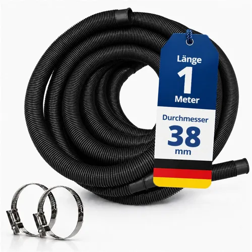 HAF Hochwertiger Pool Schwimmbadschlauch 38mm Schwarz 1 Meter | Poolschlauch für Garten & Schwimmbad | Solarschlauch + 2x Edelstahl Schlauchschellen