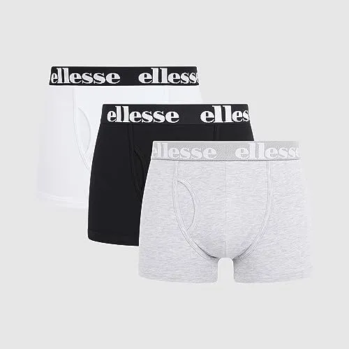 Ellesse Hali Trunks Unterhose, Herren, Blk/Gy/Wht, M - Herrenunterhosen aus leichtem Stoff, hochwertig verarbeitet für optimalen Komfort und Bewegungsfreiheit, mit markanten Details der Marke.
