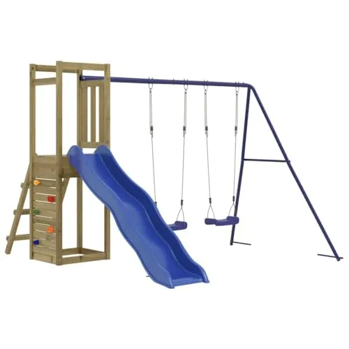 vidaXL Spielturm aus imprägniertem Kiefernholz - Entdecke den perfekten Spielturm für deinen Garten! Mit Kletterwand, Rutsche und Sandkasten bietet er endlosen Spielspaß für Kinder von 3-8 Jahren. Robuste Bauweise aus imprägniertem Holz sorgt für Sicherheit und Stabilität.