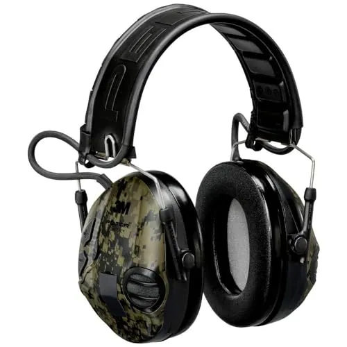 3M Peltor SportTac Gehörschutz Camo-Grün - Gehörschutz für Jäger und Sportschützen mit aktiver Schalldämmung, schützt vor plötzlichen Impulsgeräuschen, inklusive Wechselschalen in Camo Orange.