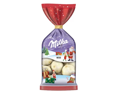 MILKA Schokolade, Milka Weihnachtskugeln aus weißer Alpenmilch Schokolade 100g