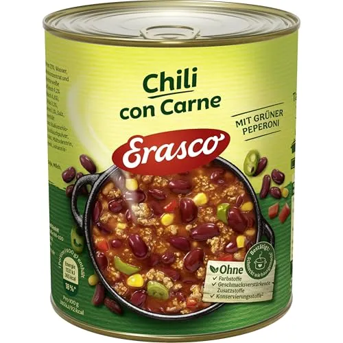 Erasco Chili Con Carne 800 g - Fertigmahlzeiten mit viel Gemüse und aromatischem Chili – einfach und schnell zubereitet für Hochgenuss überall!