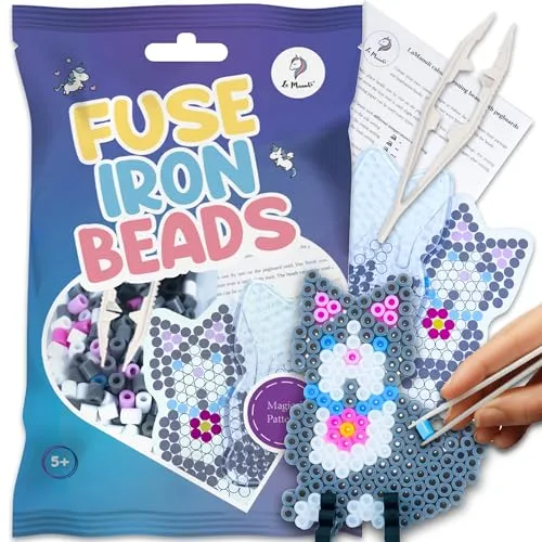 La Manuli Bügelperlen Katze mit Stiftplatte, Pinzette, Bügelpapier, 5mm Steckperlen