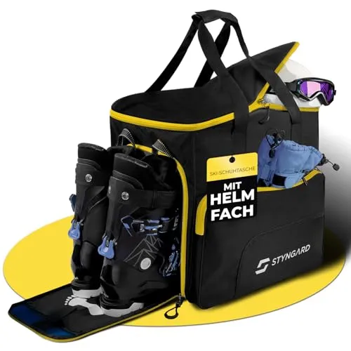 STYNGARD Skischuhtasche mit Helmfach und belüftetem Stiefelfach [54 L] - Ski Stiefeltasche mit Rucksackfunktion und Stauraum für Skizubehör - Tasche für Skischuhe Modell SÖLDEN