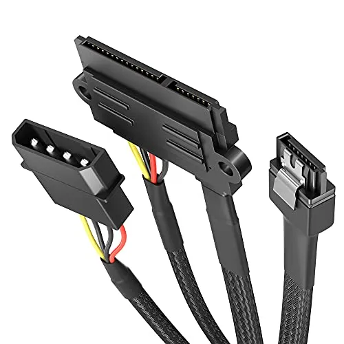 KabelDirekt – hochflexibles SATA Kabel, Adapterkabel 15-Pin SATA 6 Gbit/s (Daten) und 4-Pin Molex (Strom) auf 22-Pin SATA (Daten & Strom), 60 cm – für Festplatte/HDD und SSD