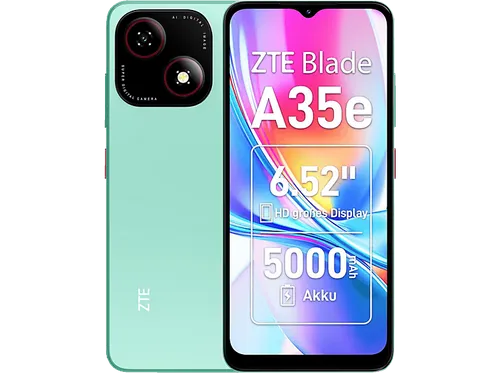 ZTE Blade A35e Smartphone - Handy ohne Vertrag mit 6,52 Zoll HD-Display, 64 GB Speicher und 5000 mAh Akku für lange Laufzeit und Dual-SIM-Funktion.