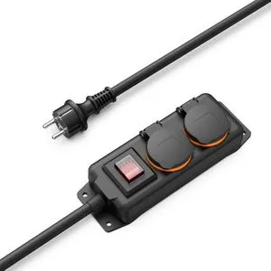 Hama Steckdosenleiste 00223062, mit 2m Kabel, 2-fach in schwarz mit Schalter