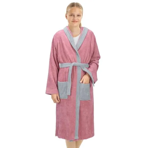 Frottee Bademantel für Kinder mit Taschen und Kapuze - Bademode für Unisex Kinder, aus 100% Baumwolle, kuschelig und ideal für nach dem Baden oder Schwimmen. Mit praktischen Taschen und Gürtel für zusätzlichen Komfort.