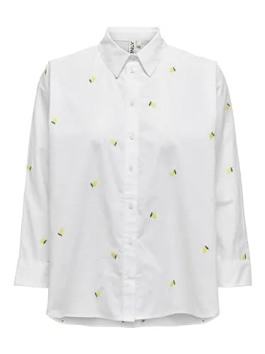 ONLY Damen Hemd in Weiß, Größe M - Damen Hemd von ONLY in reinem Weiß aus 100% Baumwolle, mit eleganter Stickerei und klassischem Kent-Kragen - perfekt für einen stylishen Look.