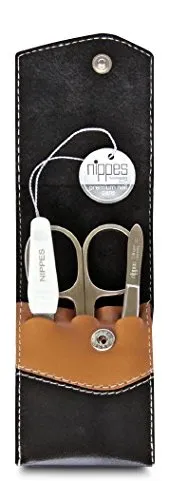 nippes Solingen Premium Line Maniküre Set Seam, 3-teilig - Maniküre-Set aus Edelstahl, rost- und nickelfrei, im eleganten Rindsleder-Etui. Ideal für unterwegs, handgefertigt in Solingen für höchste Qualität und Pflege.