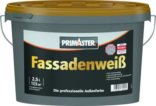 Primaster Fassadenweiß 2,5 L - Hochwertige Fassadenfarbe - Fassadenfarbe in strahlendem Weiß, wetterbeständig und ideal für langlebige Außenanstriche.