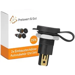 2x Einbausteckdose Autozubehör 12V/24V mit Gummideckel Zigarettenanzünder Adapter Auto Elektronik für KFZ-Norm-Steckern