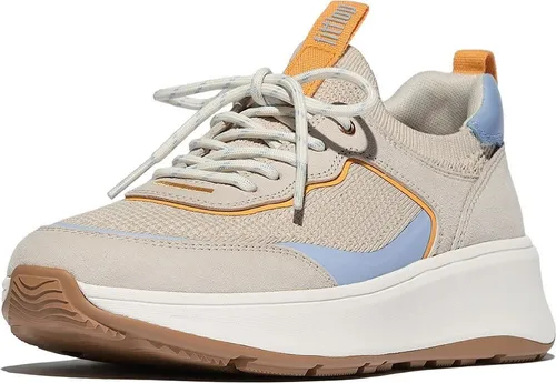 FitFlop Damen Sneakers F-Mode Suede/Knit Flatform Slip-ON Laced IV1 - Modische Damen Sneaker in Paris Beige/Skywash Blue, ideal für jede Jahreszeit. Der bequeme Slip-ON Stil und die Gummisohle bieten Komfort und Stil für den Alltag.